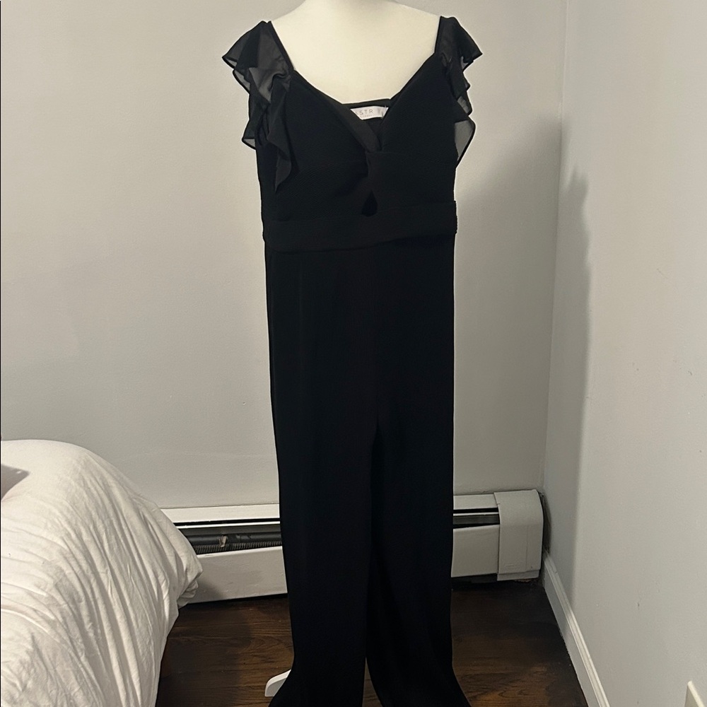 Anthropologie Astr Black Ruffle Sleeve Jumpsuit